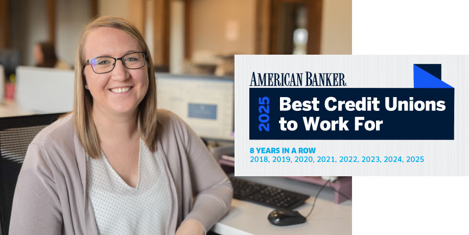 Best Credit Union to Work For logo with staff member